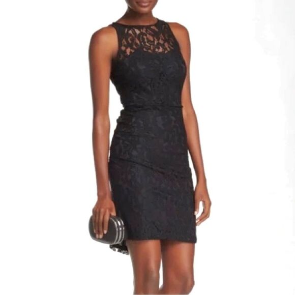 MARINA Black Lace Mini Dress - Picture 1 of 15